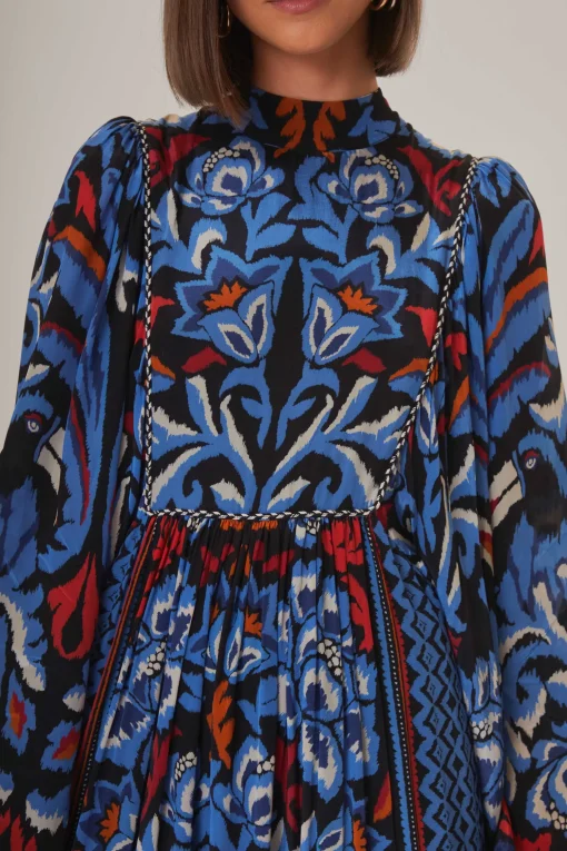  BLACK TOUCANS SCARF LONG SLEEVE MAXI DRESS