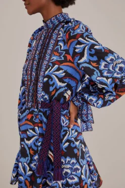  BLACK TOUCANS SCARF LONG SLEEVE MINI DRESS