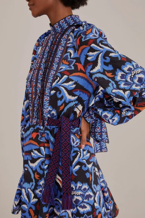  BLACK TOUCANS SCARF LONG SLEEVE MINI DRESS