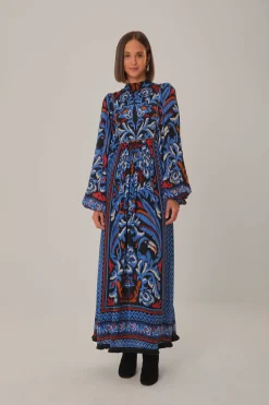  BLACK TOUCANS SCARF LONG SLEEVE MAXI DRESS