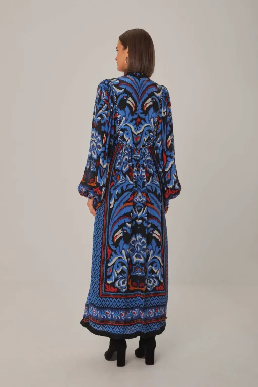  BLACK TOUCANS SCARF LONG SLEEVE MAXI DRESS