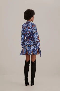  BLACK TOUCANS SCARF LONG SLEEVE MINI DRESS