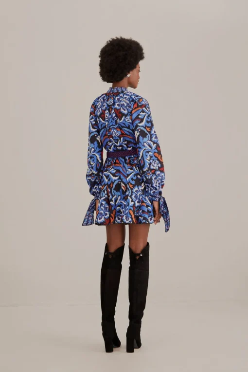  BLACK TOUCANS SCARF LONG SLEEVE MINI DRESS