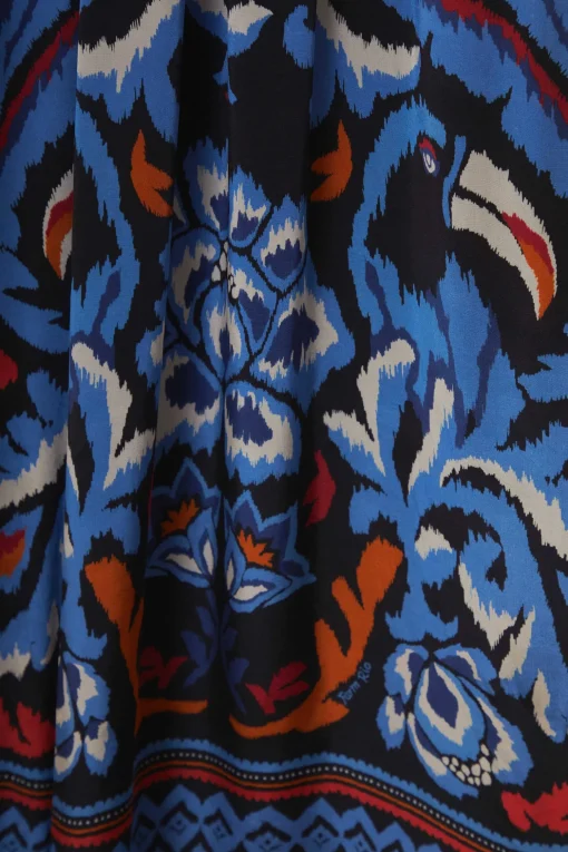  BLACK TOUCANS SCARF LONG SLEEVE MAXI DRESS