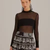  BLACK TULLE LONG SLEEVE BLOUSE