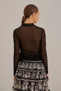  BLACK TULLE LONG SLEEVE BLOUSE