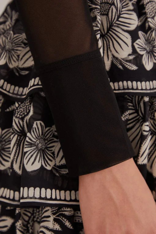  BLACK TULLE LONG SLEEVE BLOUSE