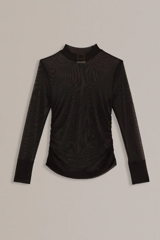  BLACK TULLE LONG SLEEVE BLOUSE