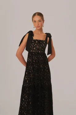  BLACK VELVET LACE SLEEVELESS MAXI DRESS