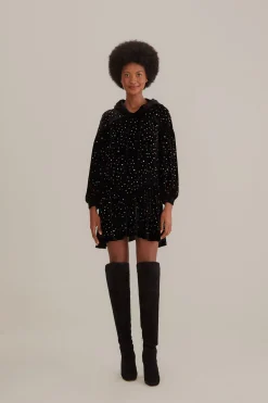  BLACK VELVET LONG SLEEVE MINI DRESS