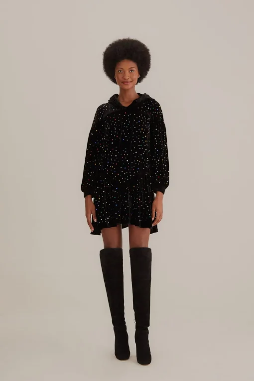  BLACK VELVET LONG SLEEVE MINI DRESS