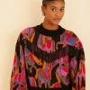  BLACK WILD HORSES FRINGE SWEATER
