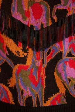  BLACK WILD HORSES FRINGE SWEATER