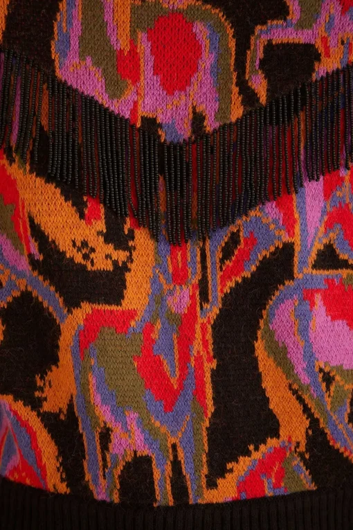  BLACK WILD HORSES FRINGE SWEATER