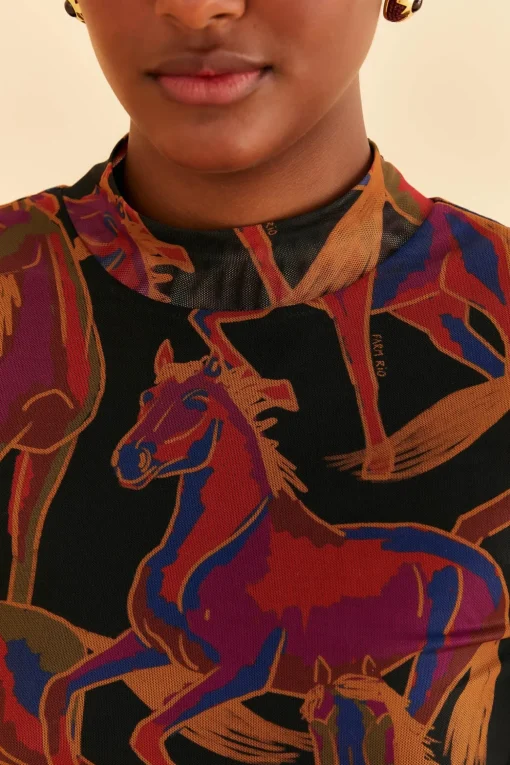  BLACK WILD HORSES TULLE BLOUSE