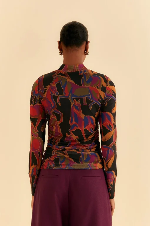  BLACK WILD HORSES TULLE BLOUSE