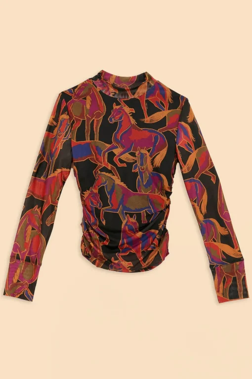  BLACK WILD HORSES TULLE BLOUSE
