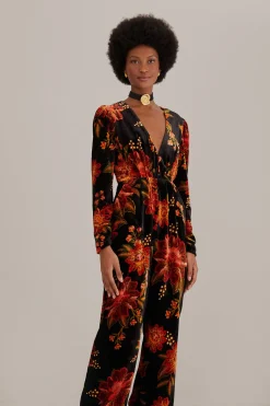  BLACK WINTER BLOOM V NECK JUMPSUIT