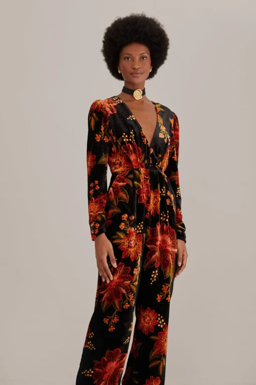  BLACK WINTER BLOOM V NECK JUMPSUIT