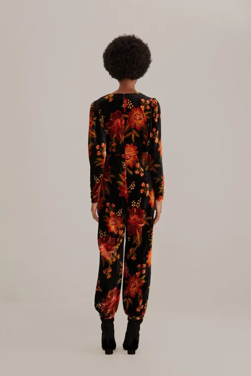  BLACK WINTER BLOOM V NECK JUMPSUIT