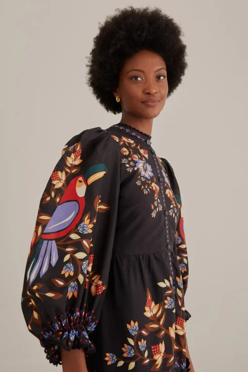  BLACK WINTER GARDEN LONG SLEEVE MAXI DRESS