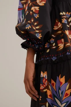  BLACK WINTER GARDEN LONG SLEEVE MAXI DRESS