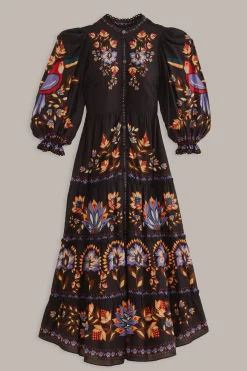  BLACK WINTER GARDEN LONG SLEEVE MAXI DRESS