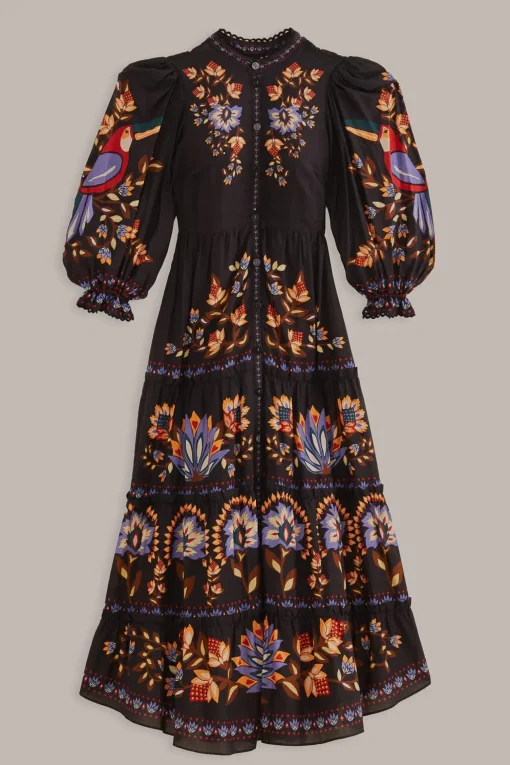  BLACK WINTER GARDEN LONG SLEEVE MAXI DRESS