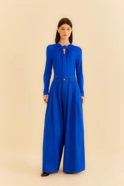  BLUE CANVAS MAXI PLEATED PANTS