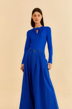  BLUE CANVAS MAXI PLEATED PANTS