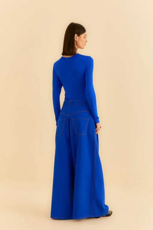  BLUE CANVAS MAXI PLEATED PANTS