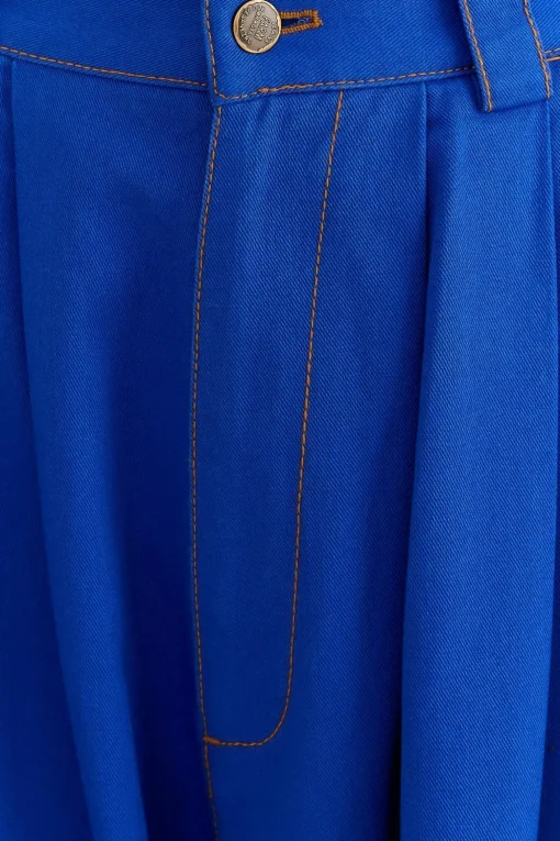  BLUE CANVAS MAXI PLEATED PANTS