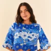  BLUE FLOWER STRIPES CROP TOP