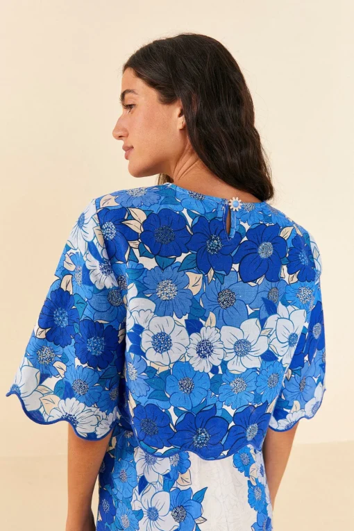  BLUE FLOWER STRIPES CROP TOP
