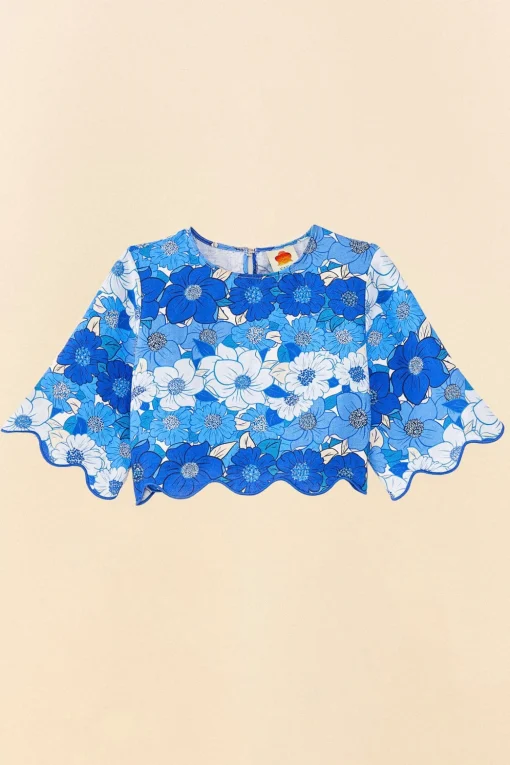  BLUE FLOWER STRIPES CROP TOP