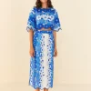  BLUE FLOWER STRIPES MIDI SKIRT