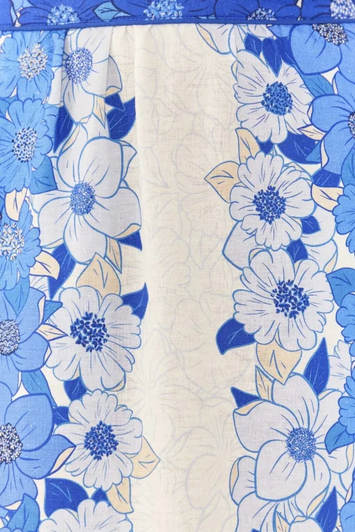  BLUE FLOWER STRIPES MIDI SKIRT