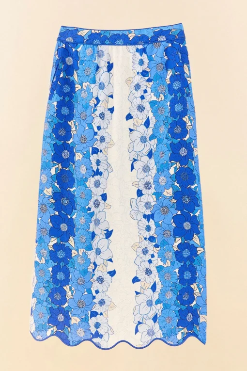  BLUE FLOWER STRIPES MIDI SKIRT