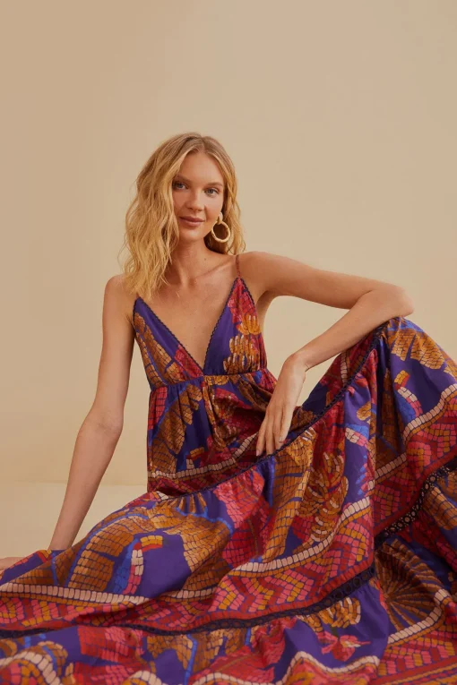  BLUE FOREST MOSAIC SLEEVELESS MAXI DRESS