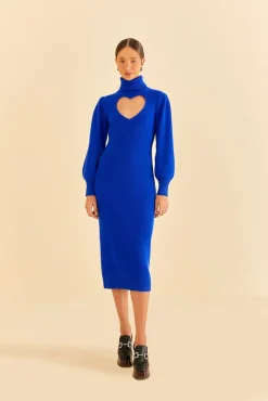 BLUE HEART NECKLINE KNIT DRESS