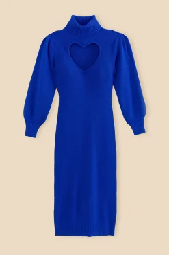  BLUE HEART NECKLINE KNIT DRESS