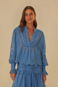  BLUE LONG SLEEVE ORGANIC COTTON BLOUSE