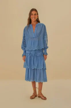  BLUE LONG SLEEVE ORGANIC COTTON BLOUSE