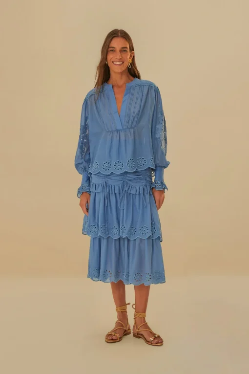  BLUE LONG SLEEVE ORGANIC COTTON BLOUSE