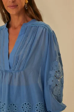  BLUE LONG SLEEVE ORGANIC COTTON BLOUSE