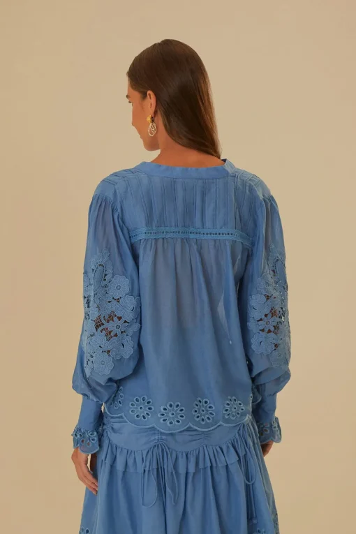  BLUE LONG SLEEVE ORGANIC COTTON BLOUSE