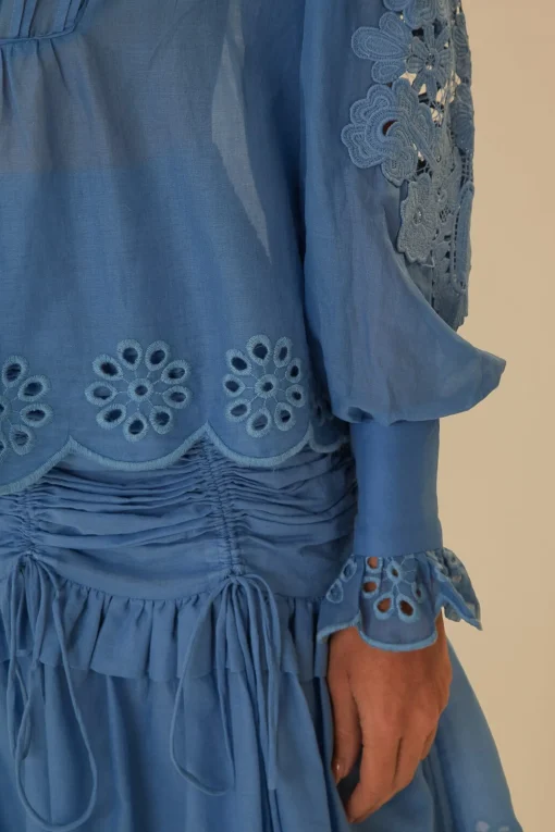  BLUE LONG SLEEVE ORGANIC COTTON BLOUSE