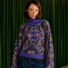  BLUE MARTINA SCARF SEQUIN EMBROIDERED KNIT CARDIGAN