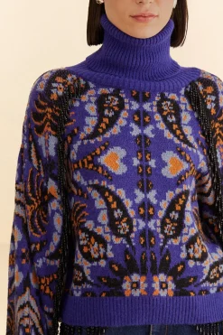  BLUE MARTINA SCARF SEQUIN EMBROIDERED KNIT CARDIGAN