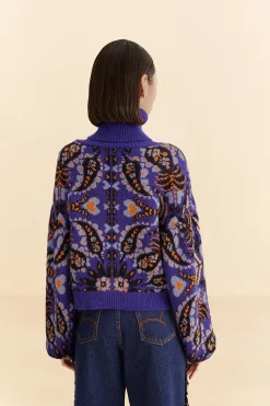  BLUE MARTINA SCARF SEQUIN EMBROIDERED KNIT CARDIGAN